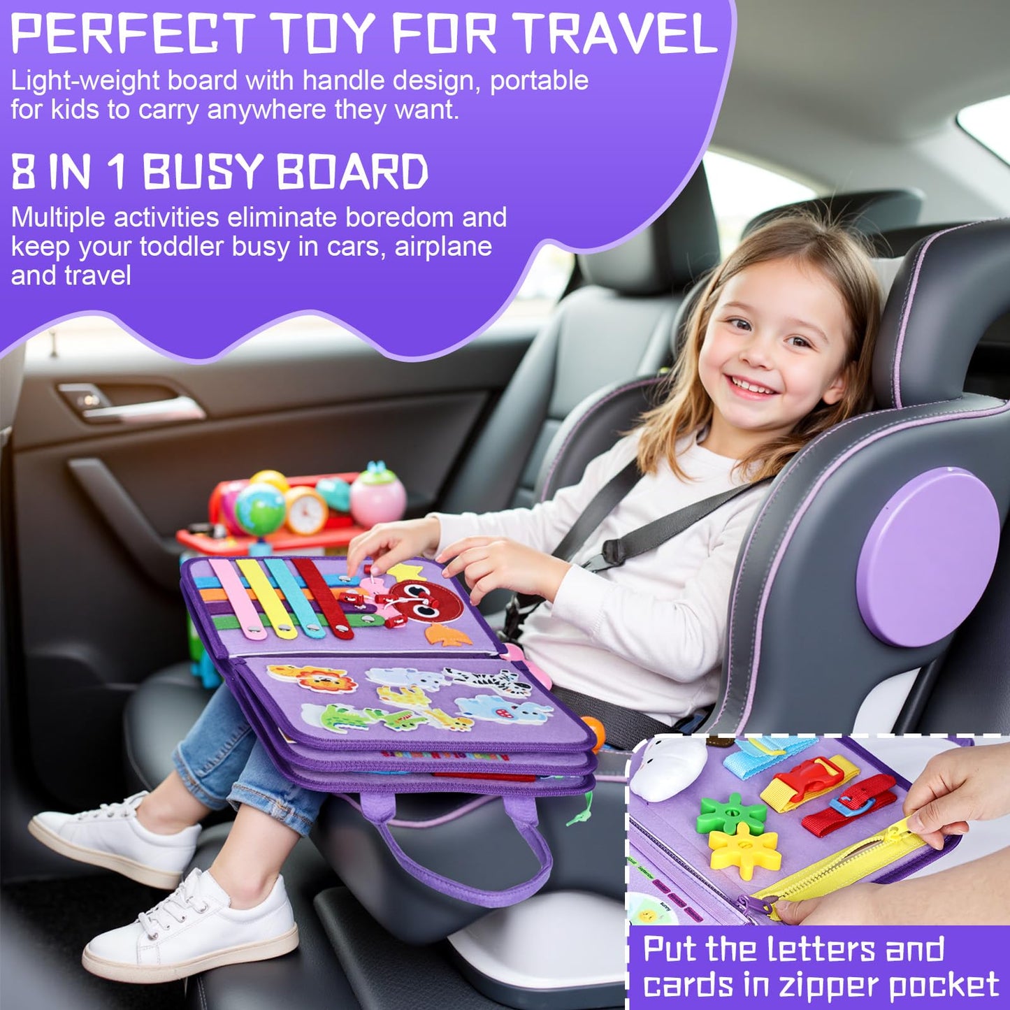 Esjay Toddler Busy Board Montessori Toys for Girls, Sensory Board Educational Activities Learning Fine Motor Skills, Birthday Gi