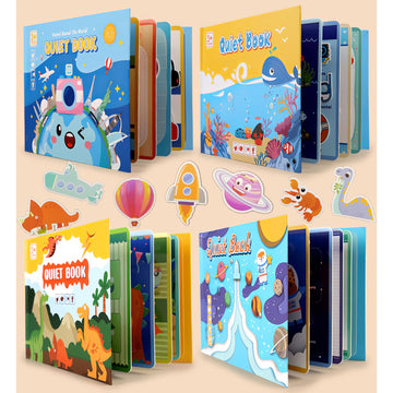 Mikneke 4 Pack Diy Quiet Book For Toddlers, Montessori Busy Book For Kids To Develop Learning Skills, Dinosaur Sea Travel Space 