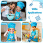 R HORSE 2 Pcs Kid Apron and Chef Hat Set, Adjustable Children Blue Kitchen Apron Cooking Baking Painting and Training Kits Dress