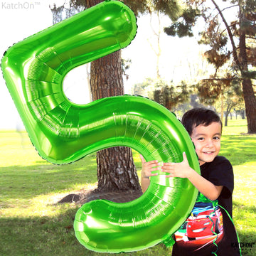 Katchon, Light Green 5 Balloon Numbers - 40 Inch | Big, Number Green 5 Balloons For 5Th Birthday Decorations For Boys | 5Th Birthday Balloons, Green Birthday Decorations | Dinosaur Party Decorations