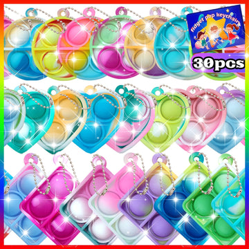 Onkull Pop Fidget Keychain It Mini Fidget Toys Bulk 30 Pack Party Favors For Kids 4-8,8-12 Year Boys Girls Push Pops Bulk Toys Its Small Prizes For Kids Classroom Birthday Party Favors Bubble Poppers