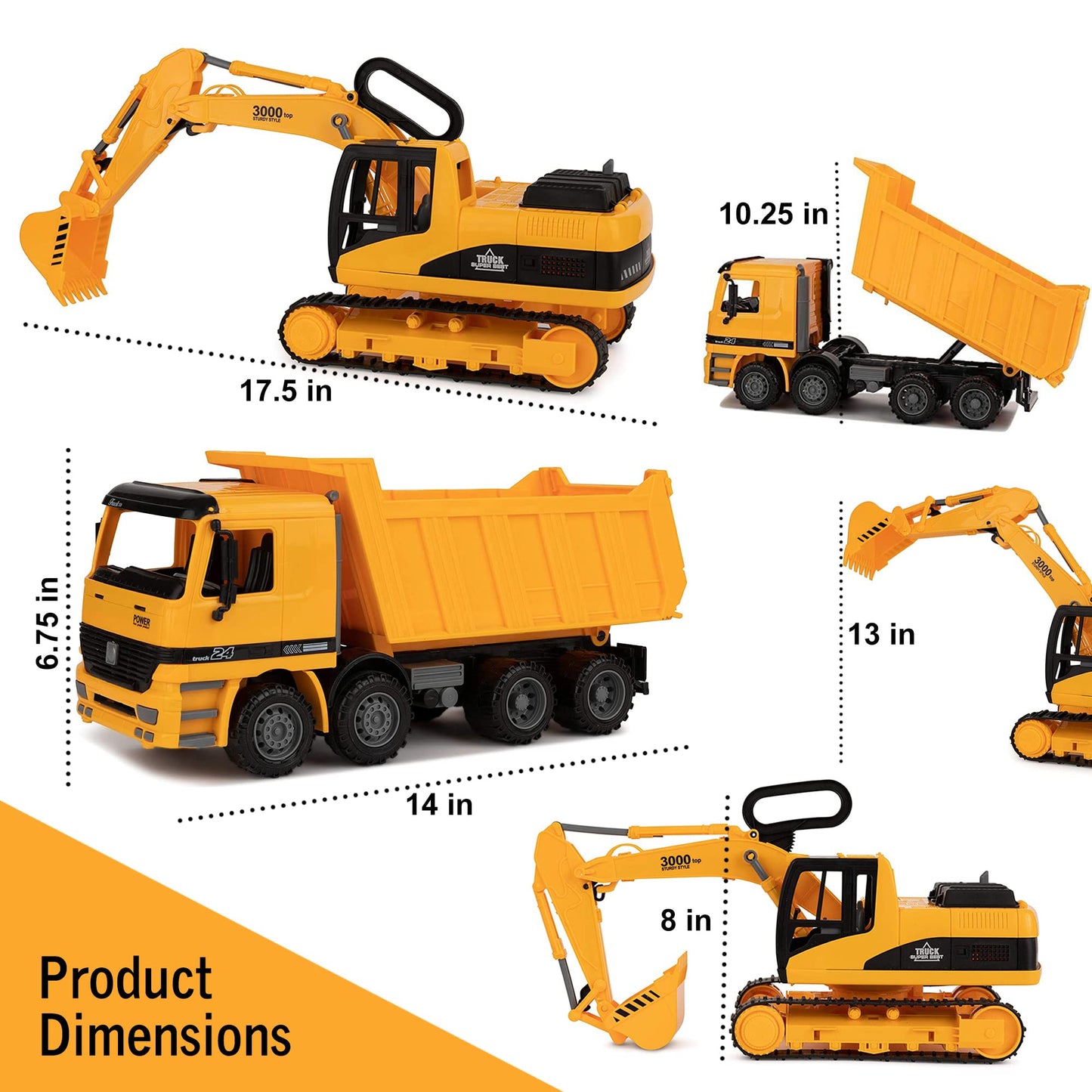 Toy To Enjoy Construction Toy Set - Excavator & Dump Truck, Moveable Claw, Yellow, Model 796752031743