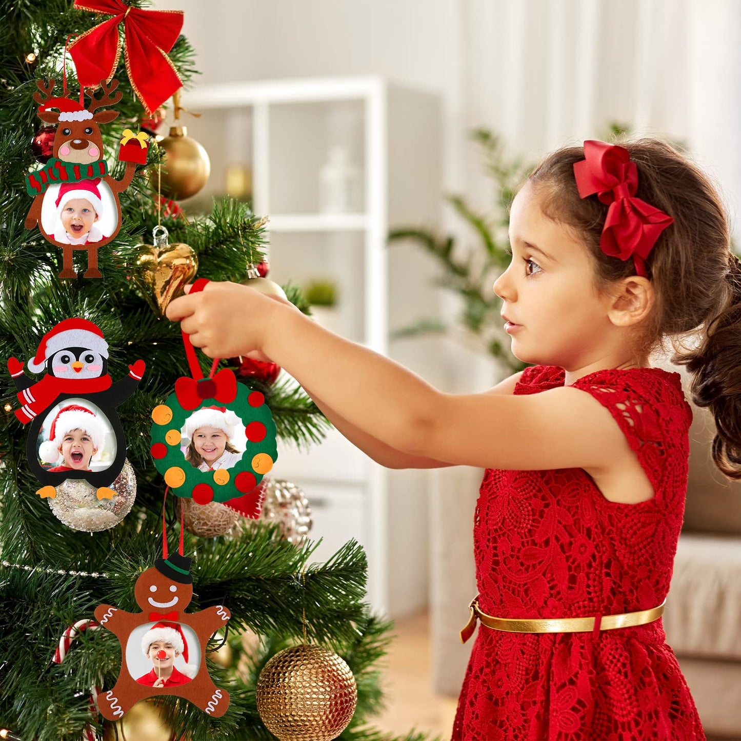 18 Pcs Christmas Picture Frame Ornament Craft Christmas Crafts for Kids Picture Frame Craft Hanging Santa Claus Snowman Reindeer