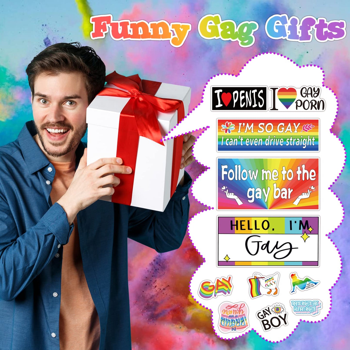 DeaDamHa 76 PCS Funny LGBT Bumper Stickers - Colorful PVC Decals for Cars, Trucks, and Luggage