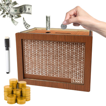 Money Box With Counter, Retro Reusable Wooden Money Box Money Jar Coin Cash Box Piggy Bank With Numbers Ticks For Adults And Chi