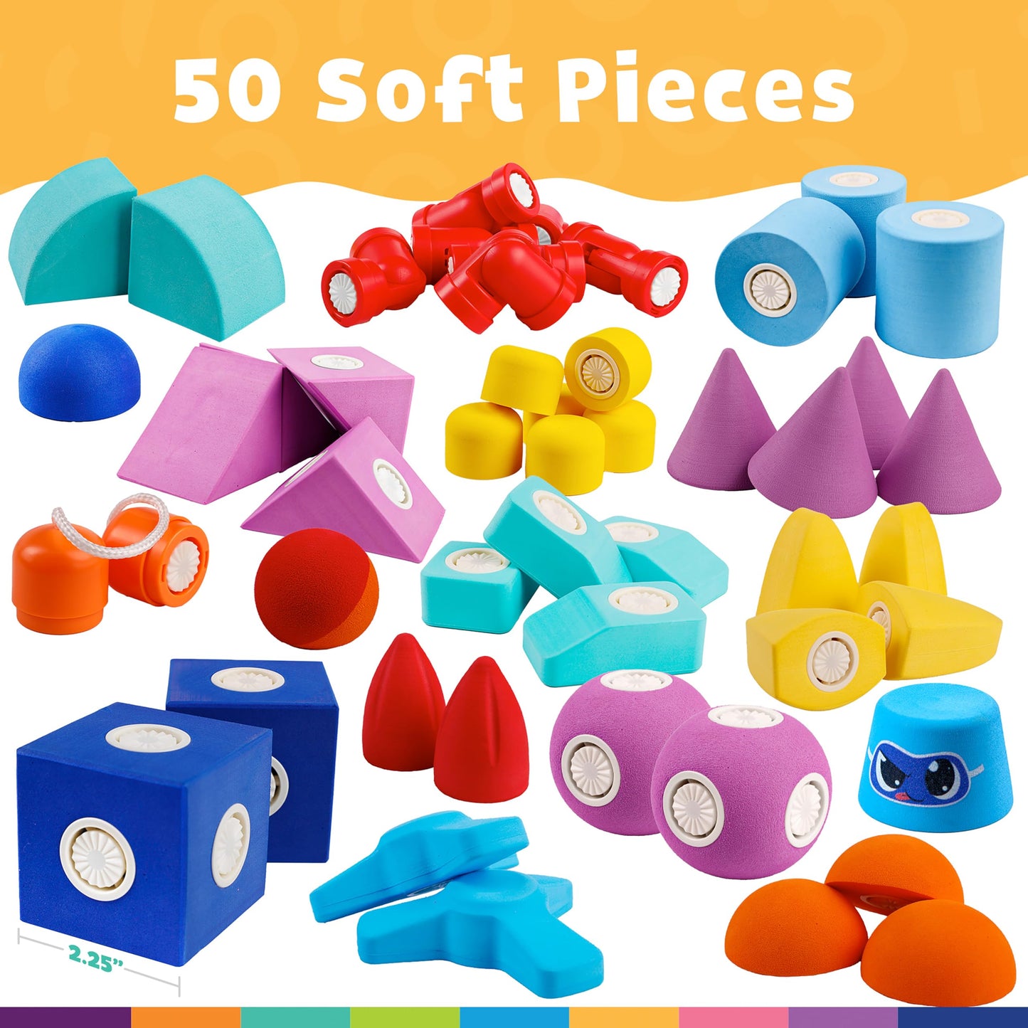 Blockaroo Magnetic Foam Bath Building Blocks - 50-Piece Trunk Set, Preschool Toys, Bathtub Toys, Sensory Toys, Engineering Toys For Kids 3-5