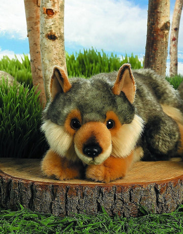 Aurora® Realistic Miyoni® Lying Wolf Stuffed Animal - Lifelike Detail - Cherished Companionship - Gray 11 Inches