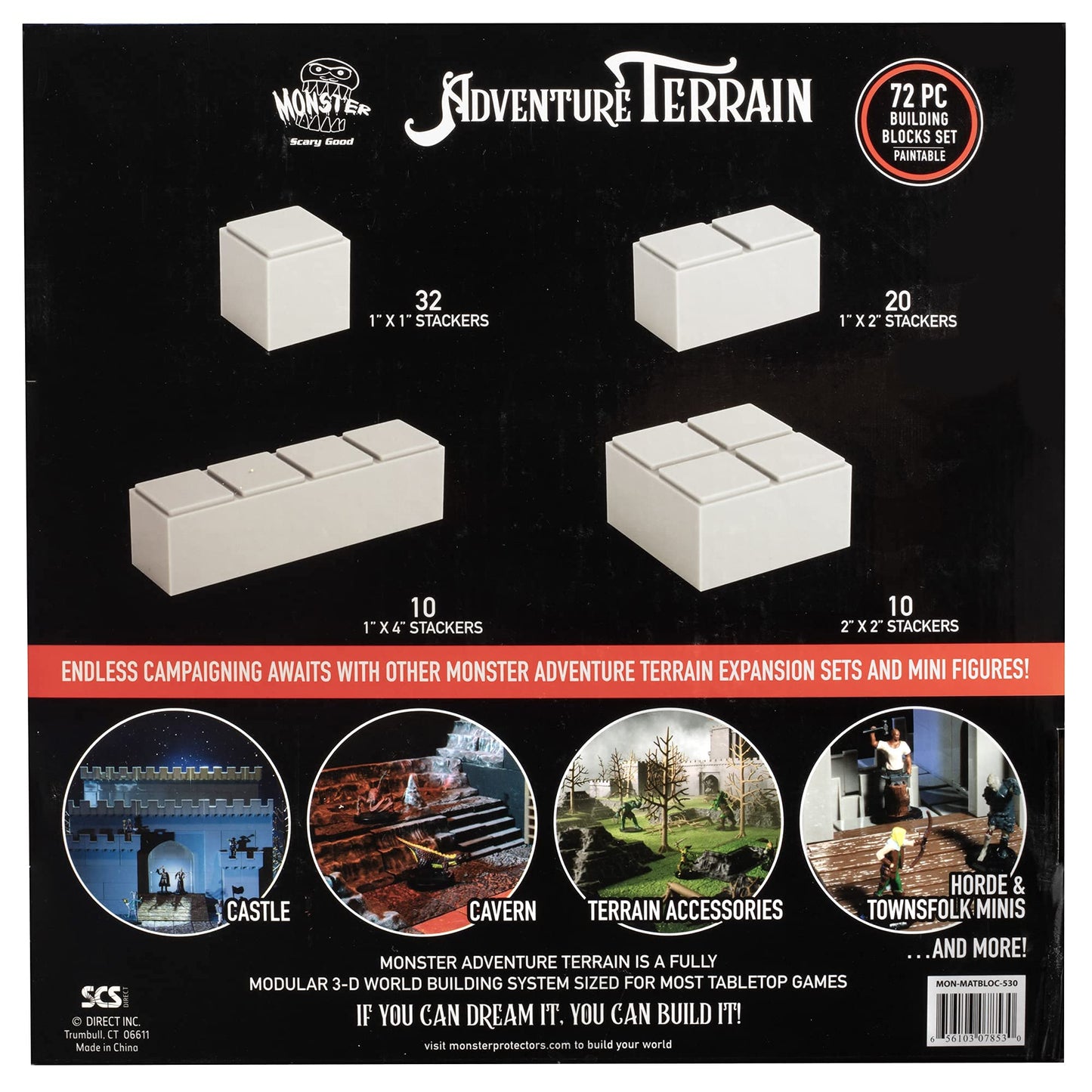 Monster Adventure Terrain- 72Pc Stackable Building Block Expansion Set - Modular & Stackable 3-D Tabletop World Builder Compatib