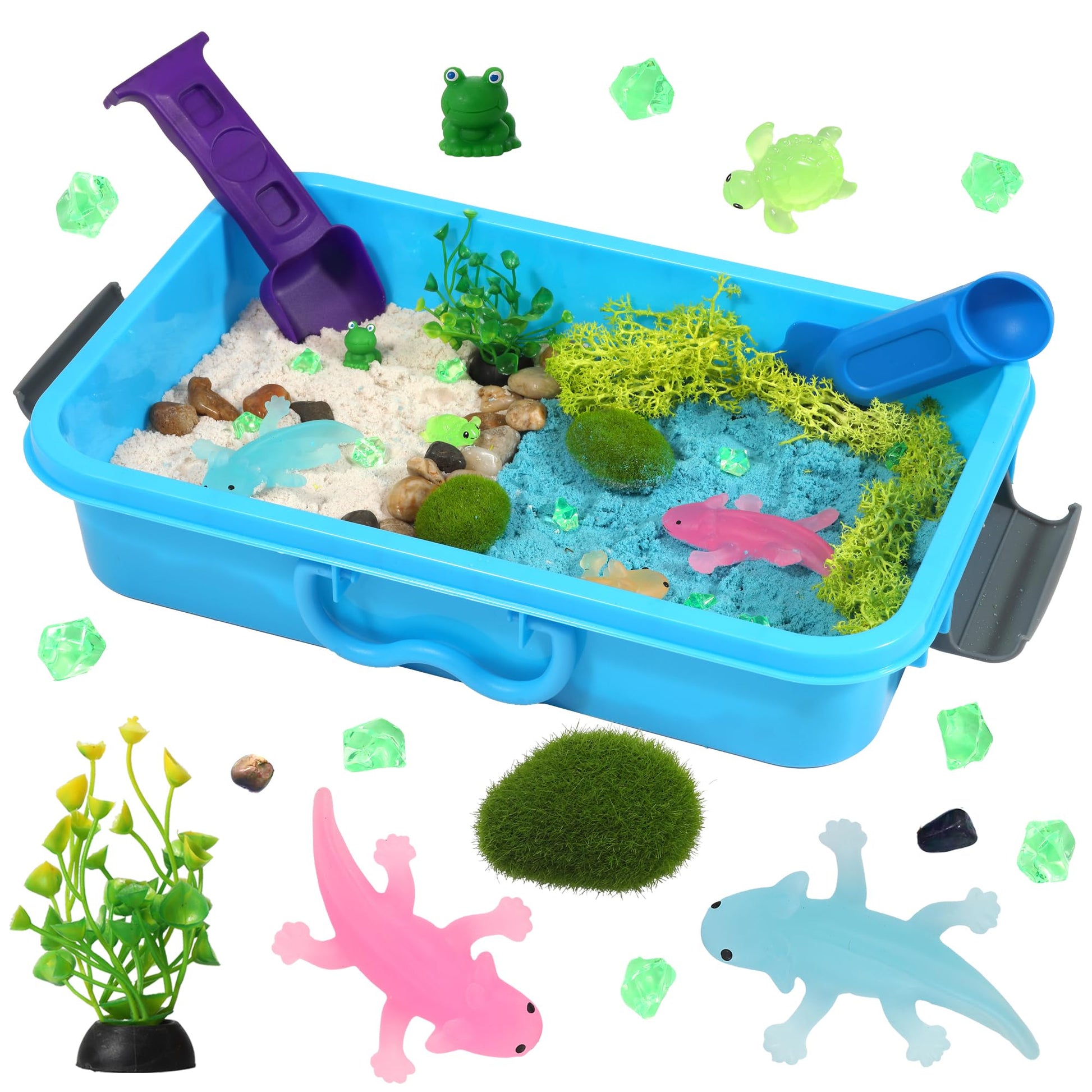 AGENTLAN Axolotl Sensory Bin,Axolotl Sensory Toys with Play Sand for Toddlers Boys and Girls, Kids Toys Gift Sand Toys for Age 3