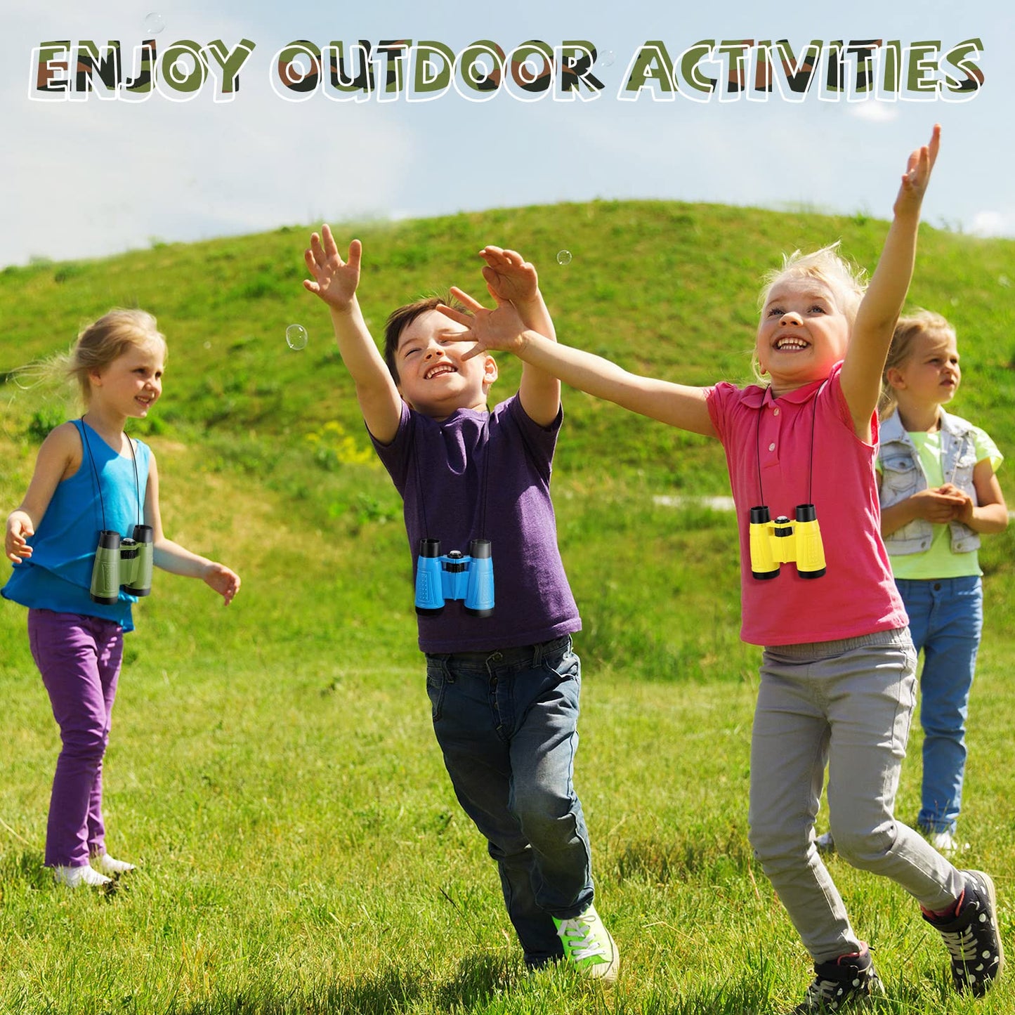 Jutom 25 Pack Binoculars for Kids 6+, Rubber, Red/Yellow/Camo/Green/Blue, with Compass & Neck String, Ideal for Camping & Adventure