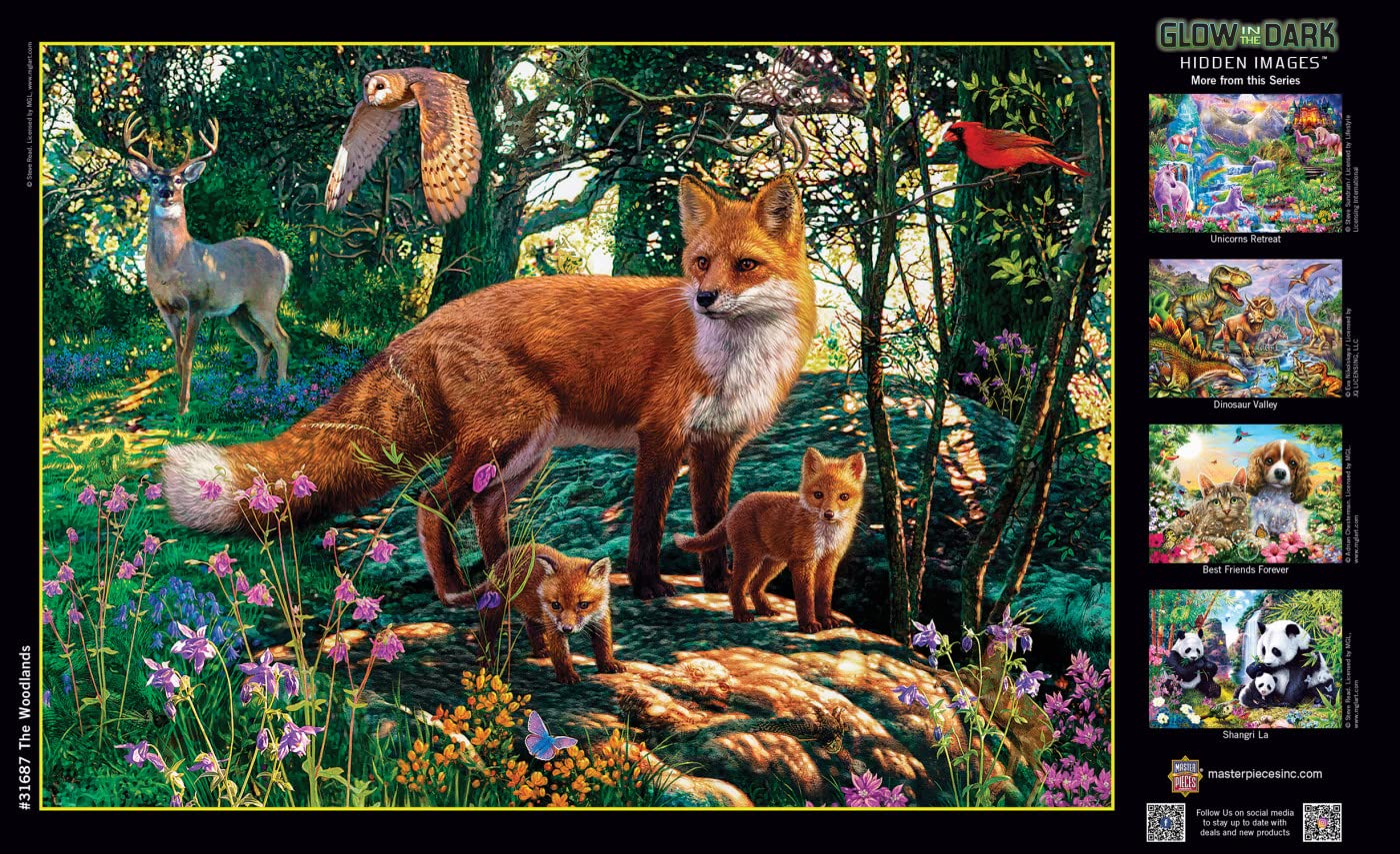 Masterpieces 500 Piece Glow In The Dark Jigsaw Puzzle For Adults, Family, Or Youth - The Woodlands - 15''X21''