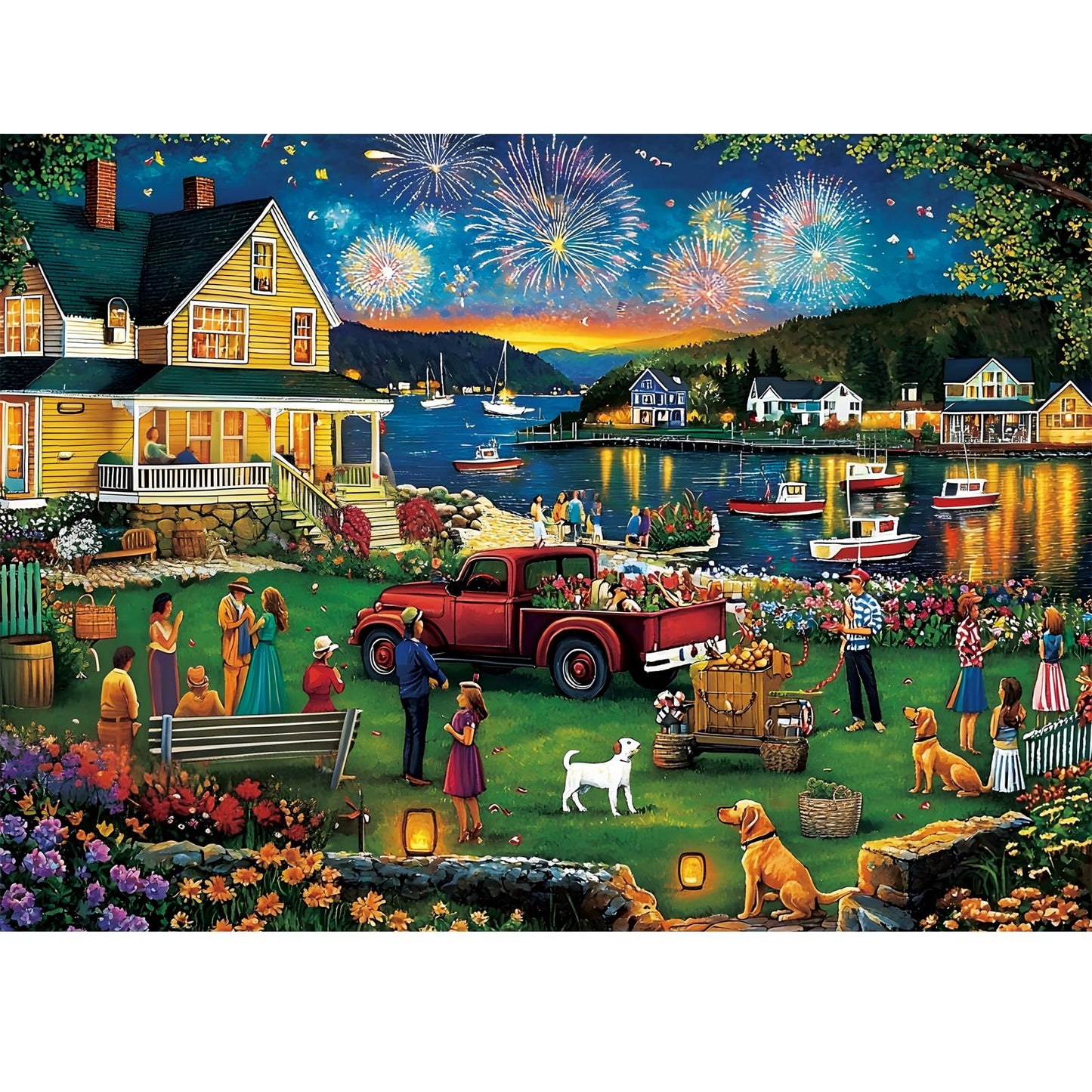 300 Piece Puzzle for mature-themeds Fun Summer Party Puzzle for mature-themeds Kids Elderly Large Piece  Puzzles for Kids Age 8-10 10-12 Challenging Fun Landscape Art Puzzle Family Game Great Gift 20.5x15in