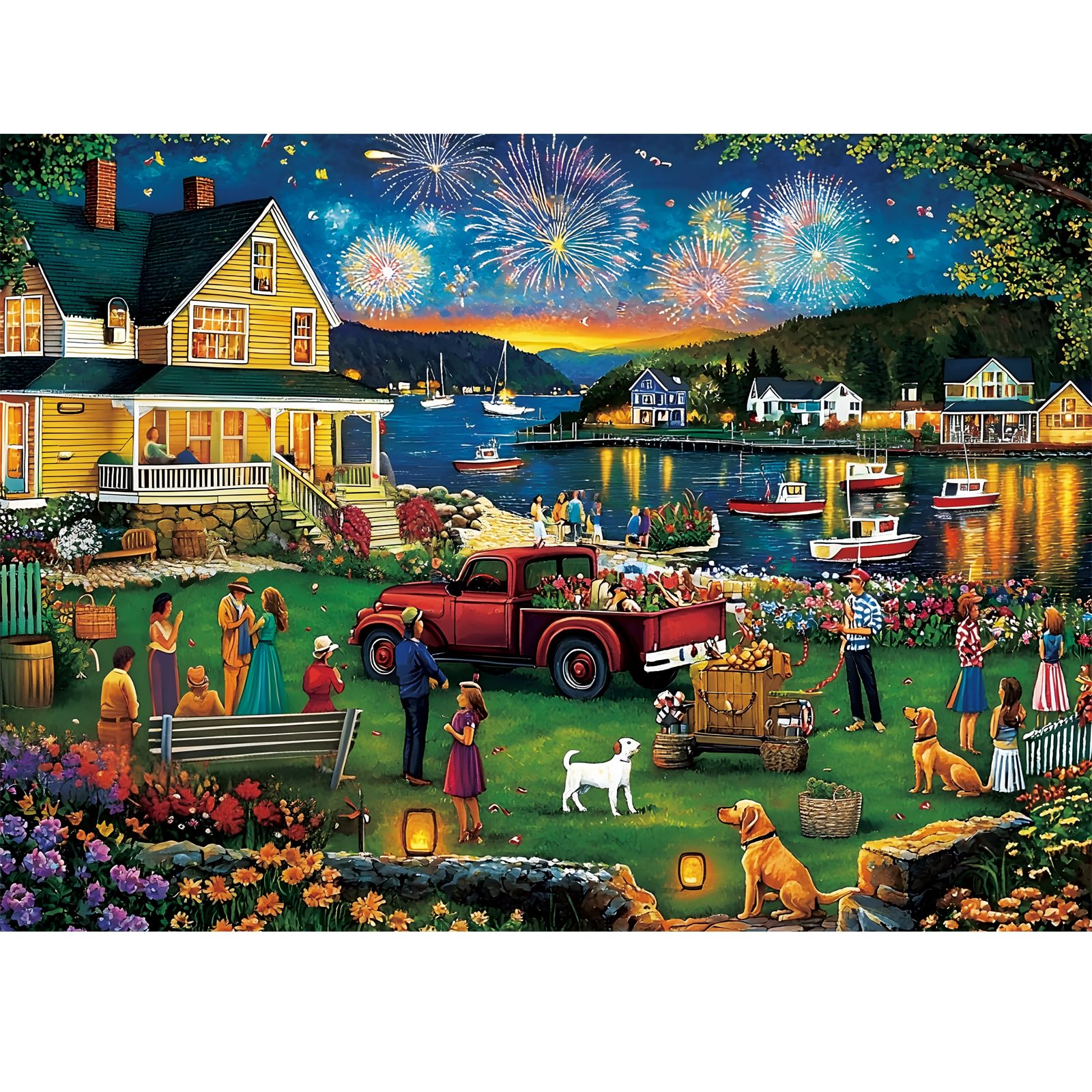 300 Piece Puzzle for mature-themeds Fun Summer Party Puzzle for mature-themeds Kids Elderly Large Piece  Puzzles for Kids Age 8-10 10-12 Challenging Fun Landscape Art Puzzle Family Game Great Gift 20.5x15in