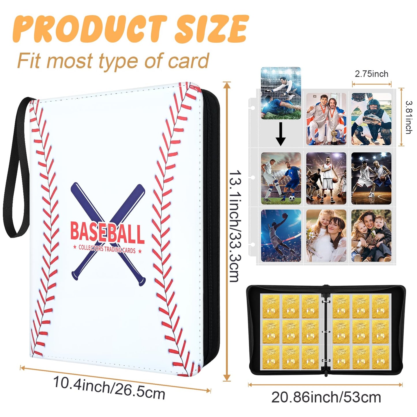 9 Pockets Trading Card Binder With 900 Double-Sided Pockets, Pu Zipper Top Loader Binder With 50 Removable Sleeves For Basketbal