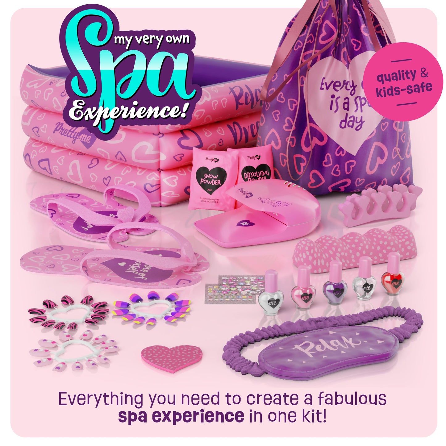 Pretty Me Spa Day Kit - Kids Manicure Pedicure Set for Ages 5-10, Pink, Ideal Birthday Gift for Girls
