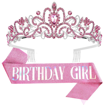 Birthday Tiara For Women, Tiara For Women Pink Rhinestone, Happy Birthday Girls Tiara For Women, Birthday Girl Crown, Birthday P