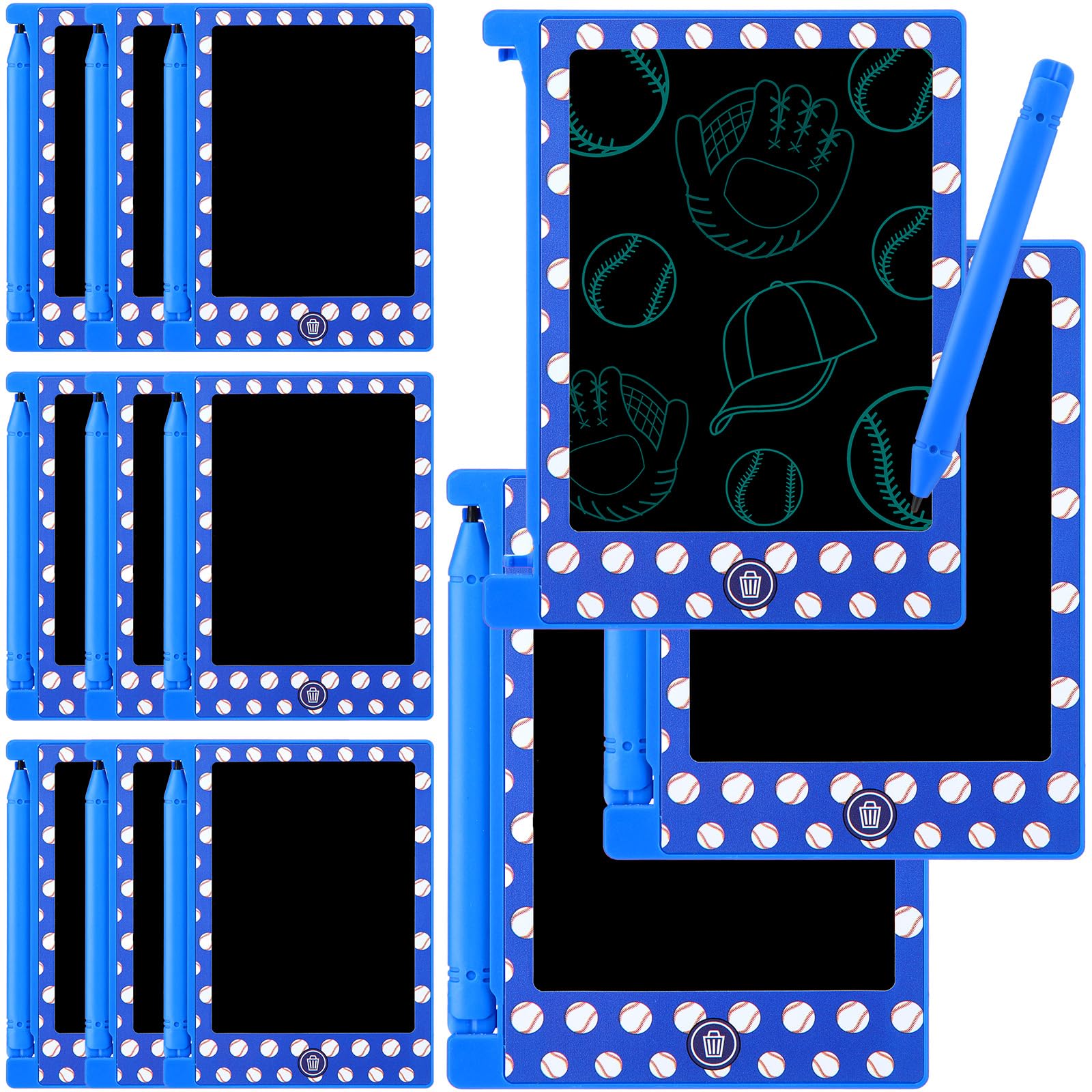 Nezyo 12 Pack Baseball Party Favors Mini LCD Writing Tablet for Kids 4.6 Inch Doodle Board Drawing Tablet Erasable Reusable Elec