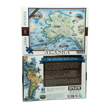 Alaska State Map Cardboard Jigsaw Puzzle - 1000 Pieces, Hand-Illustrated - Educational, Family Activity, Ages 7+, Includes Poste