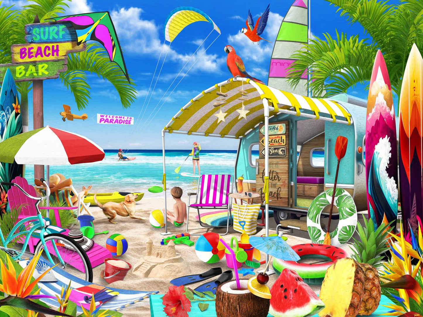 Vermont Christmas Company Beach Getaway Jigsaw Puzzle 550 Piece - Fully Interlocking And Randomly Shaped Pieces - 24' X 18'