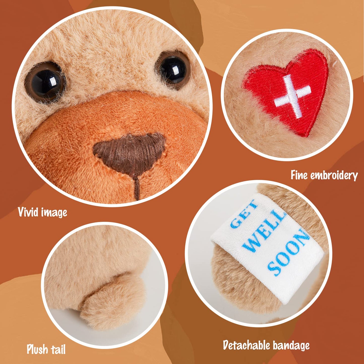 Houwsbaby 12 Get Well Soon Teddy Bear Stuffed Animal Get Well Soon Bear Stuffed for Kids mature-themed After Surgery Presents for Infant Broken Arm Teddy Bear Feel Better Bear