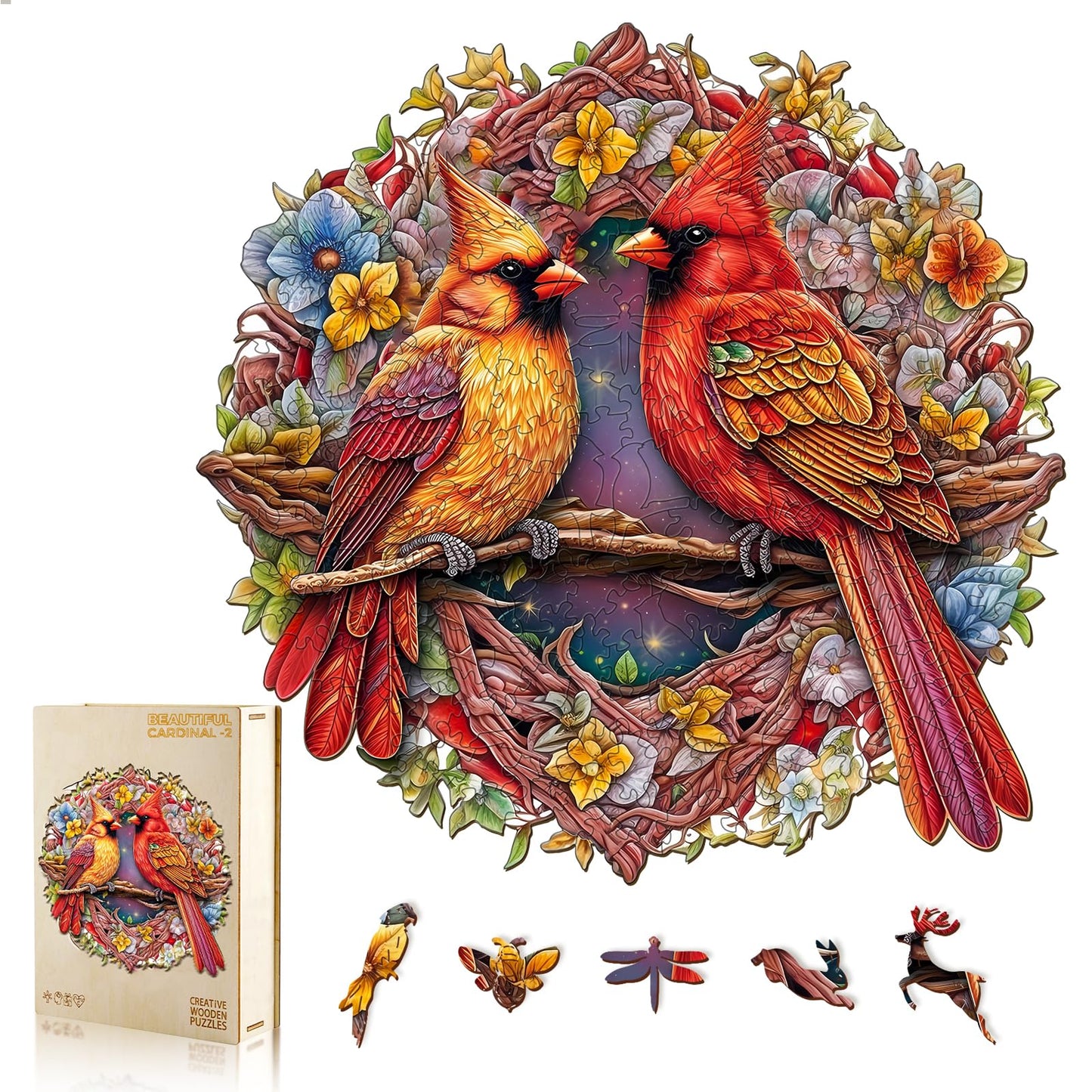 Wooden Puzzles for mature-themeds  Cardinal Wood Puzzles mature-themed  Unique Animal Shape Wooden Jigsaw Puzzle  Christmas Birthday Gifts for Women Men Puzzle Game Lovers (S - 9.9?9.8in - 100pcs)