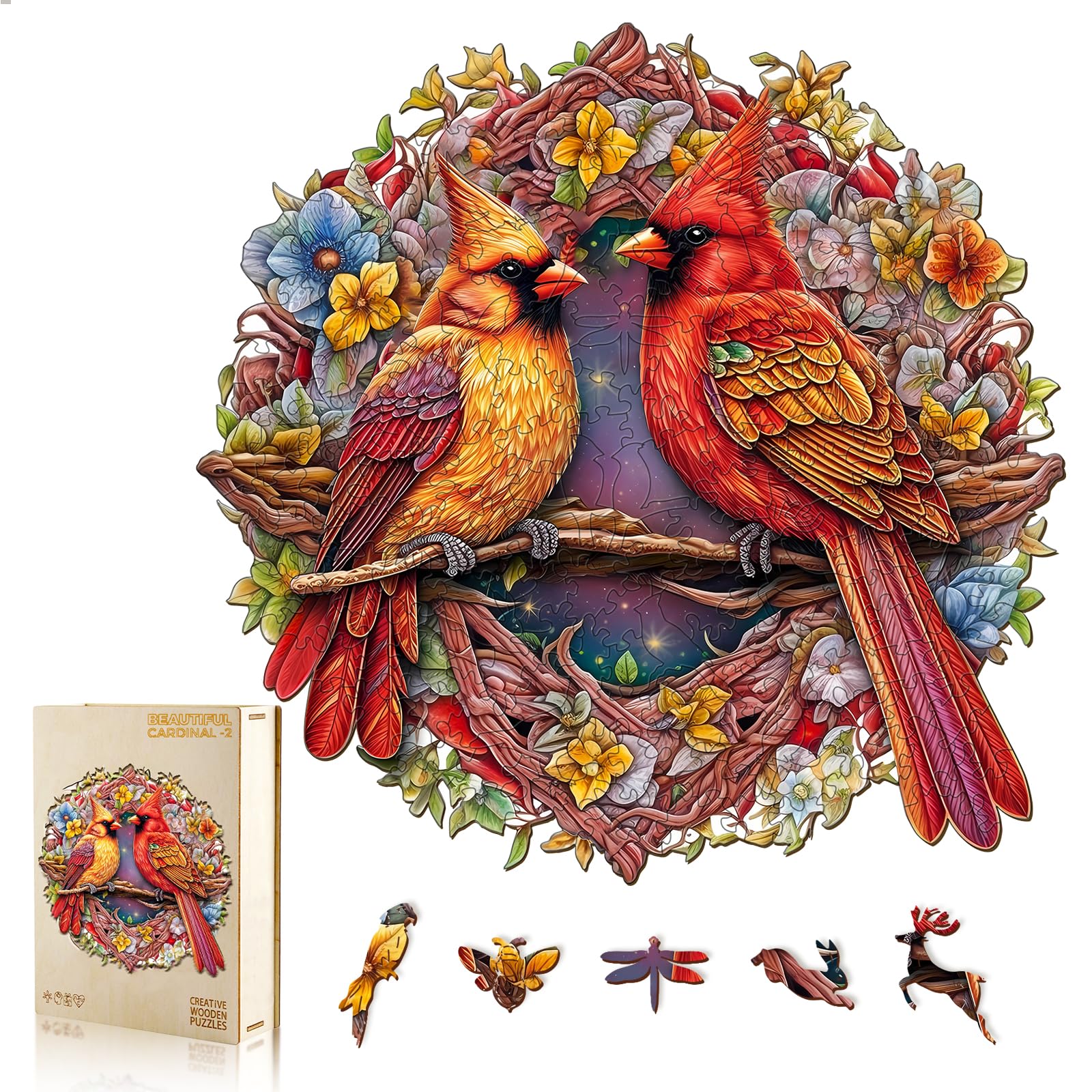Wooden Puzzles for mature-themeds  Cardinal Wood Puzzles mature-themed  Unique Animal Shape Wooden Jigsaw Puzzle  Christmas Birthday Gifts for Women Men Puzzle Game Lovers (S - 9.9?9.8in - 100pcs)