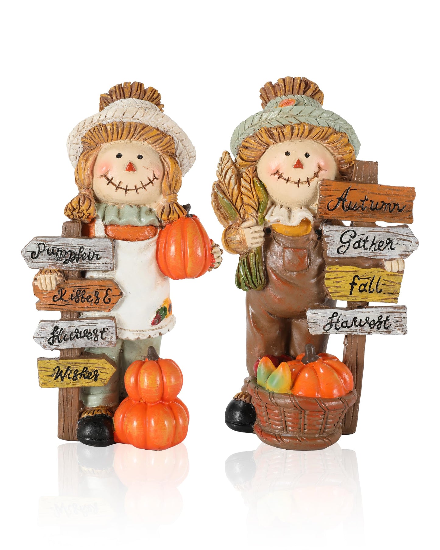 Gognome 2-Pack Thanksgiving Scarecrow Figurines With Inspirational Autumn Plaques - Durable Resin 5.5'' Thanksgiving Table Decor