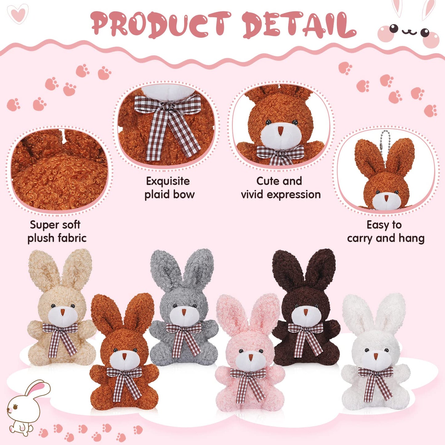 24 Pcs Mini Bunny Plush Bulk Rabbit Stuffed Animal Toy Gift Doll 3.15 Inch Keychain for Girls Boys Teens mature-themed Gift Box DIY for Baby Shower Wedding Birthday Decoration