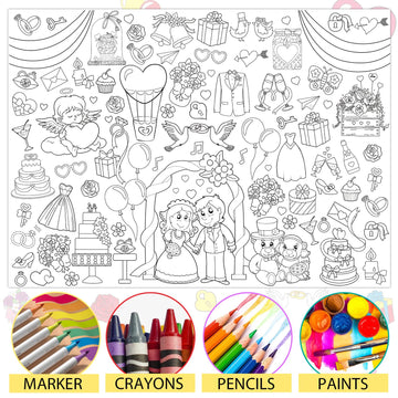 Naozinebi Wedding Coloring Poster For Kids Giant Coloring Poster Large Wedding Coloring Tablecloth Jumbo Coloring Books For Kids