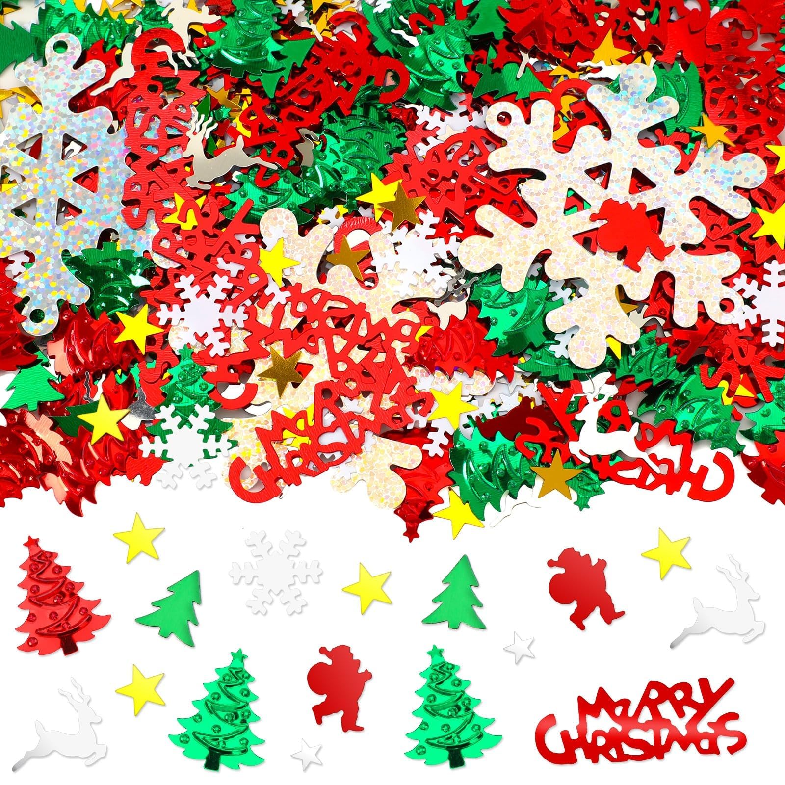 MARFOREVER Christmas Glitter Confetti, Merry Christmas Table Decorations Metallic Foil Confetti Sequins Xmas Snowflake Santa Cla