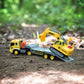 Maxx Action 17” Vehicle Transport Playset with Excavator, Bright Lights & Sounds, Friction Powered, Yellow Construction Truck for Kids
