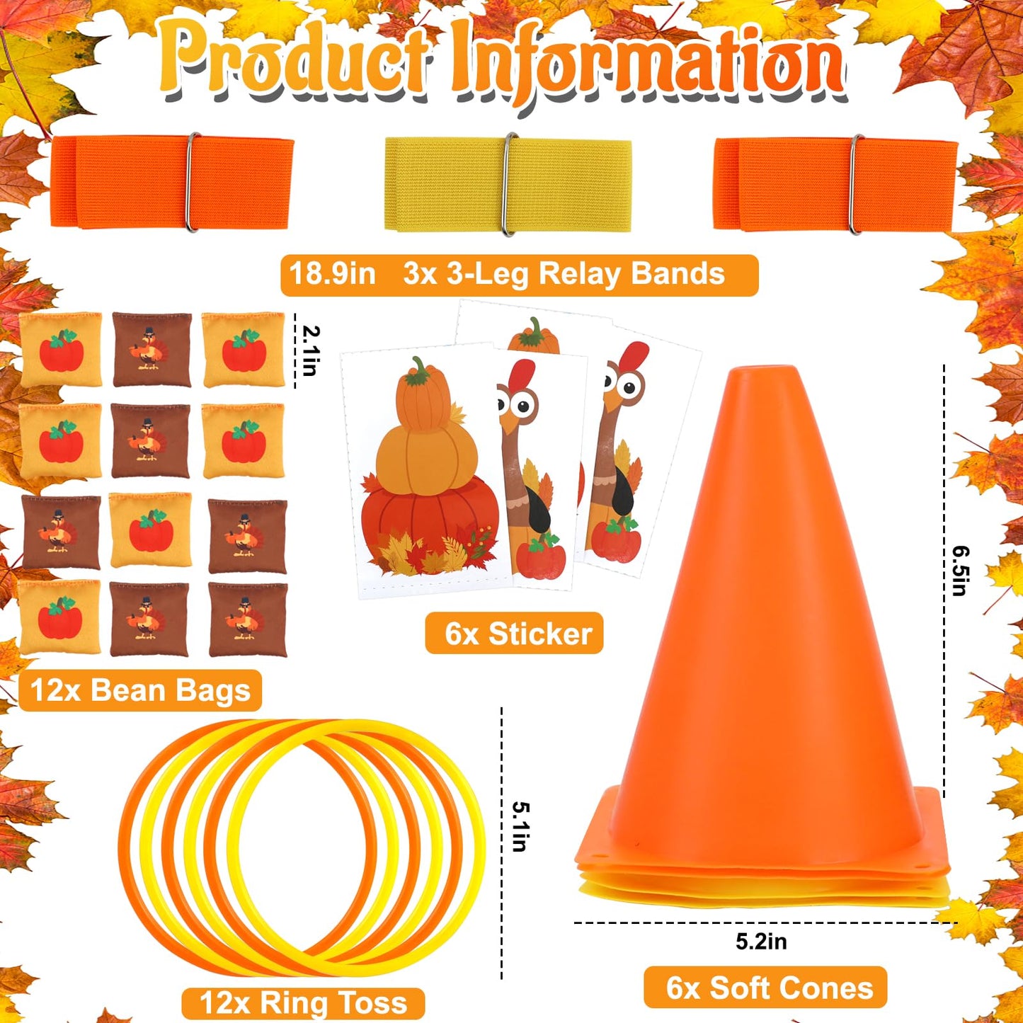 4 in 1 Fall Festival Thanksgiving Party Games with Ring Toss  Plastic Cones  Bean Bags  3-Legged Race Bands  Thanksgiving Games for Family Boy Girl mature-themed Carnival Friendsgiving Outdoor Yard Activities