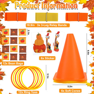 4 in 1 Fall Festival Thanksgiving Party Games with Ring Toss  Plastic Cones  Bean Bags  3-Legged Race Bands  Thanksgiving Games for Family Boy Girl mature-themed Carnival Friendsgiving Outdoor Yard Activities
