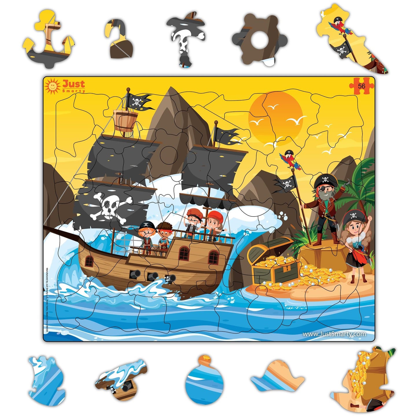 Just Smarty Jigsaw Puzzle Pirate 56 Pieces For Kids Ages 4, 5, 6 Year Old With Fun Shapes And Tray. Fun Learning Educational Toy For Boys Girls In Pre-K, Kindergarten, First Grade