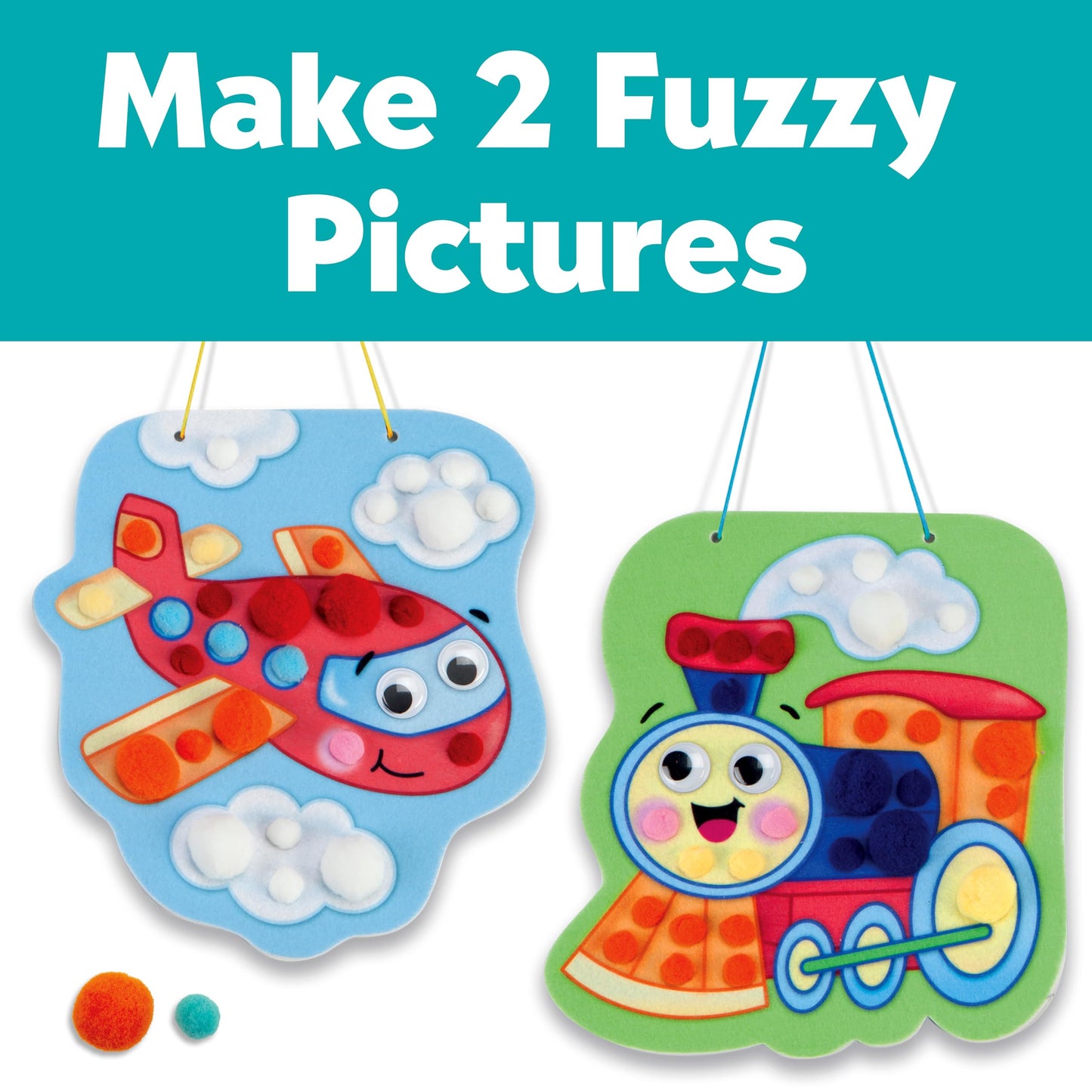 Creativity For Kids Pom Pom Pictures: Transportation - Train And Plane - Preschool Learning Activity, Sensory Toys For Toddlers Ages 3-4+