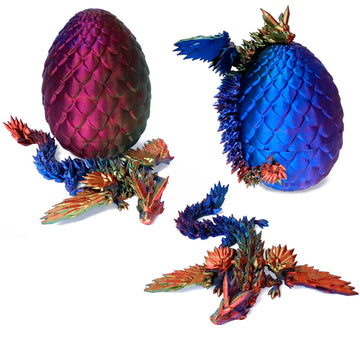 Flavery 3D Printed Flying Dragon in Egg - Tricolor Egg with 9'' Flexible Winged Dragon Inside, Colorful Fidget Toy, Birthday Gif