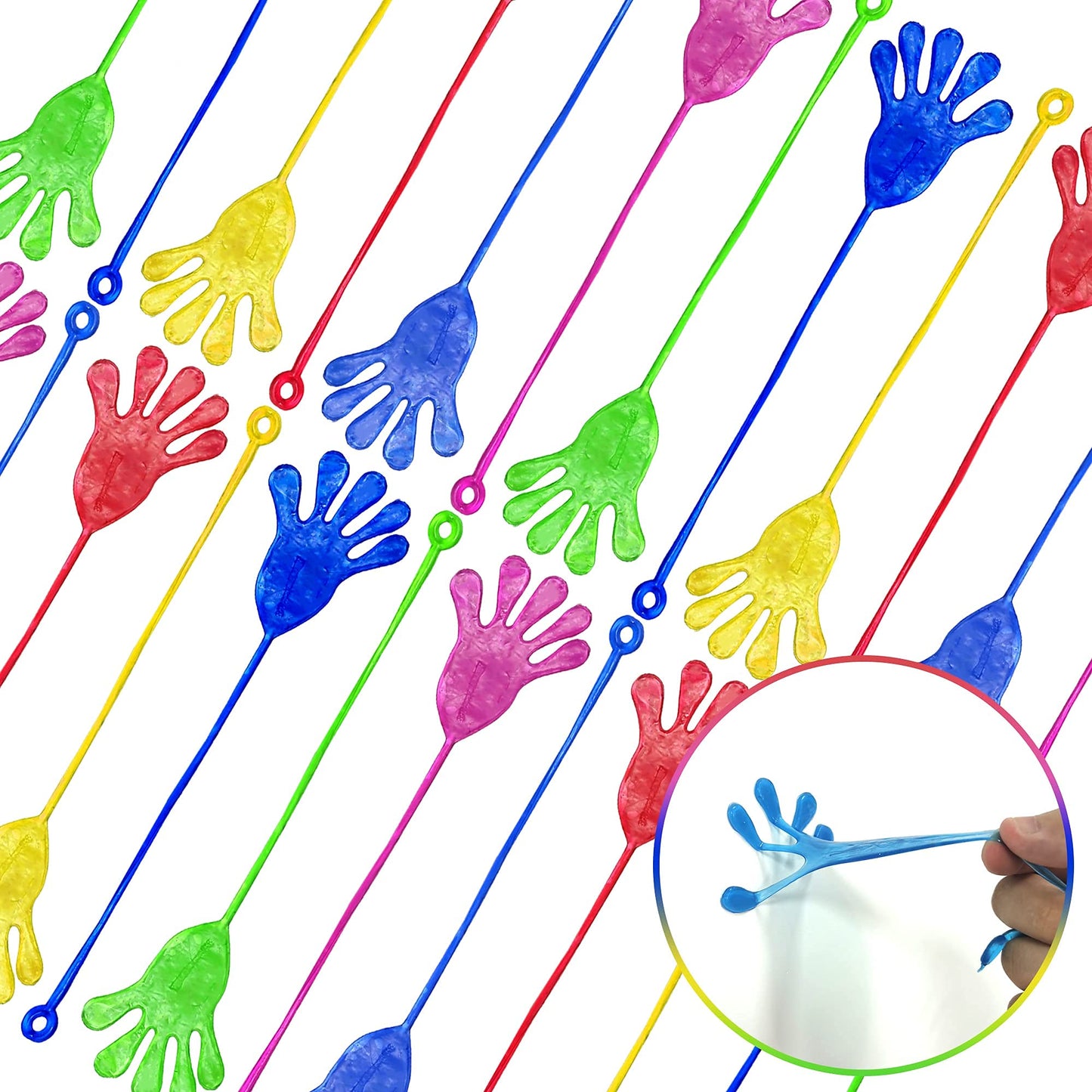 Porafuk 46 Pieces Vinyl Stretchy Sticky Toys Assorted Novelty Large Sticky Hands, Hammer, Lizards, Skull And Flying Frog For Chi