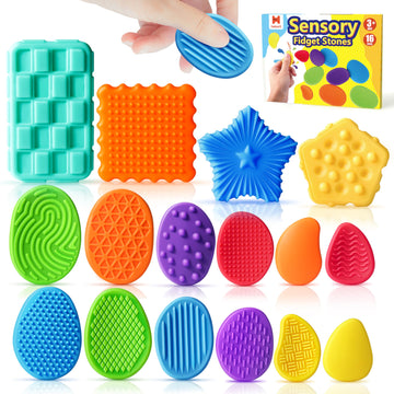 Sensory Fidget Toys For Kids Adults: 16 Pack Textured Silicone Worry Stones For Anxiety Relief, Sensory Stress Toy For Autism Ki
