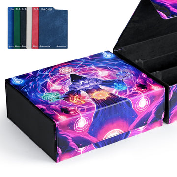 Uaono Card Storage Box For Mtg, Trading Card Deck Box Holds 1800+ With 6 Dividers, Leather Printing Magnetic Closure Card Storage Case Fits Tcg Ccg Sports Cards (Black, Mage)