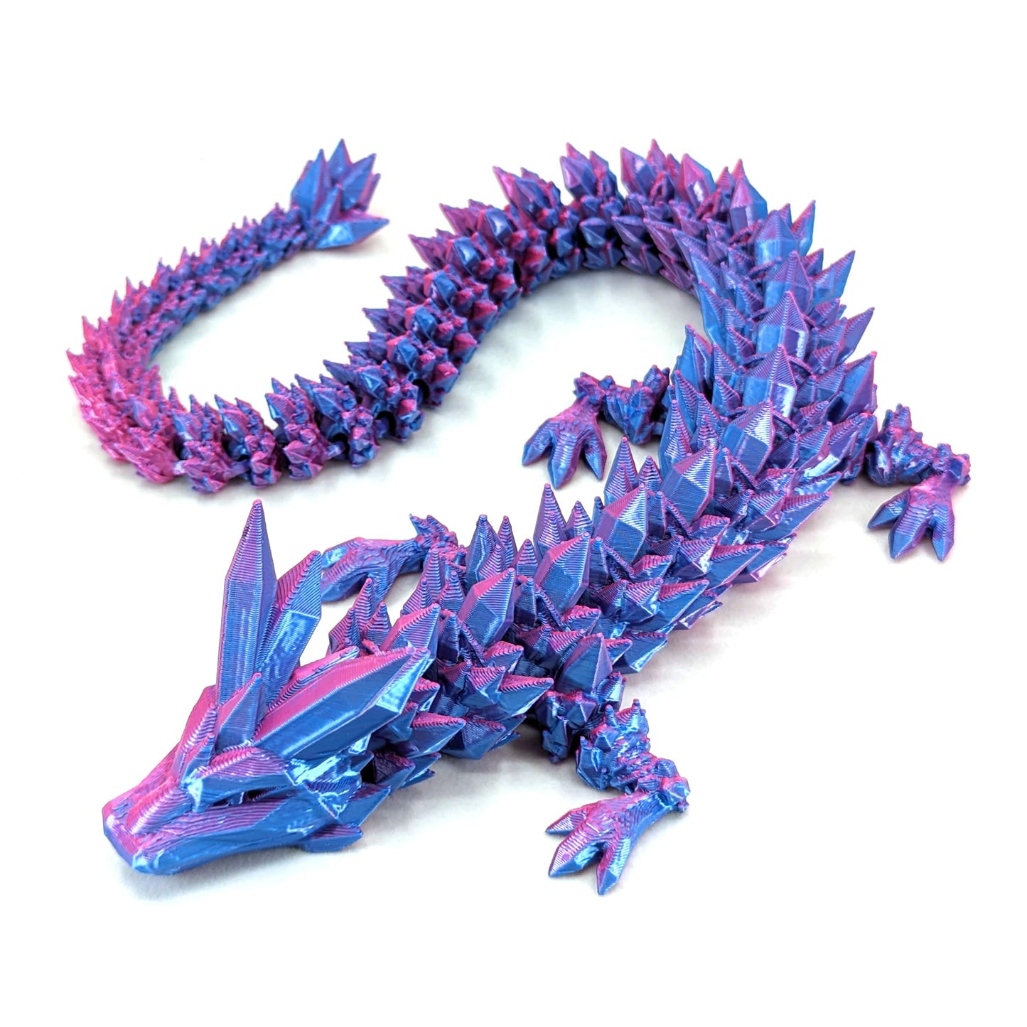 Subpoly Medium 12 Articulated Crystal Dragon - Multi Color 3D Printed Plastic Dragon Figure - Rainbow Pearlescent Colors - Interlocked Body Segments and Legs (Medium 12  Blue Raspberry)