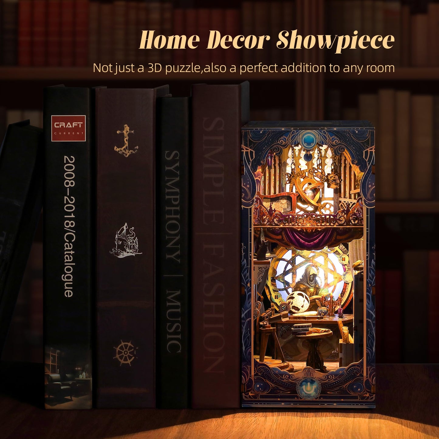 Funpola 3D Wood Puzzle Book Nook Kit, Astrology Star Map Bookshelf Insert With Led Lights, Diy Celestial Miniature Bookend D  Co