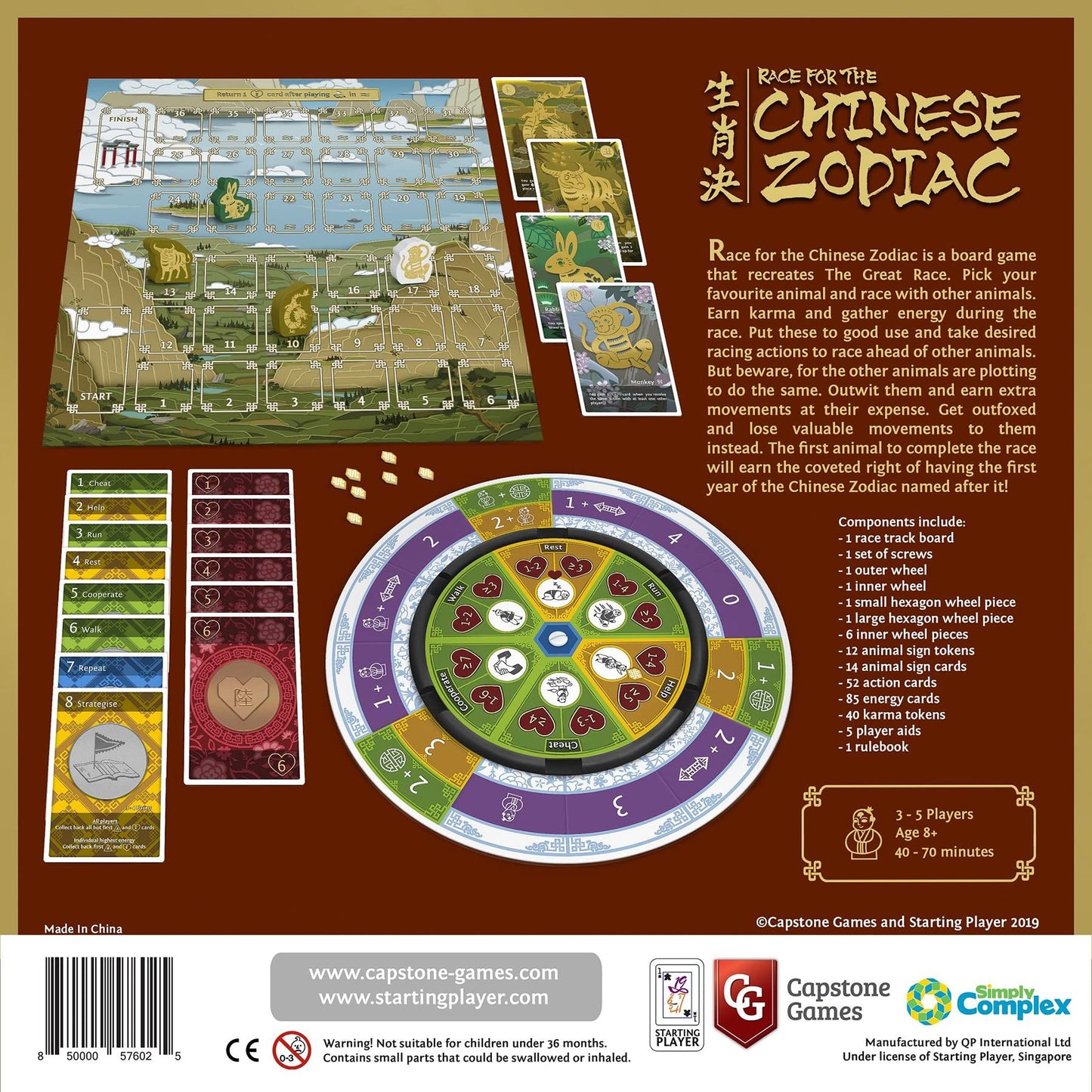 Capstone Games Race for The Chinese Zodiac - Cardboard Interactive Card Game for 3-5 Players, Ages 8+, Multi, Model CSGSC1003