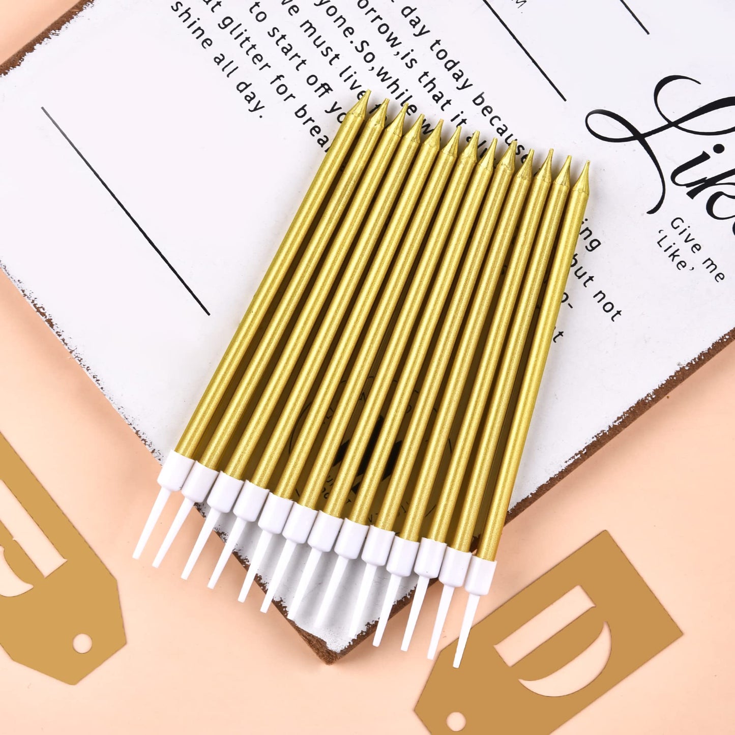 CAKE CODE 24-Count Gold Long Thin Birthday Candles, Cake Candles, Birthday Parties, Wedding Decorations, Party Candles