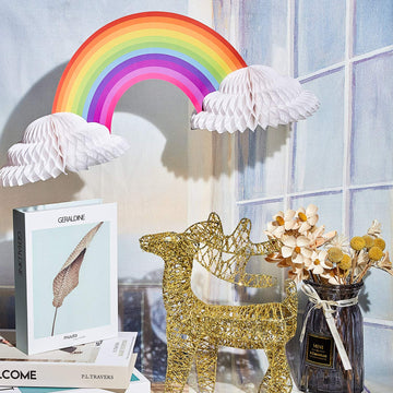 Willbond Rainbow Honeycomb Paper Centerpiece Rainbow Cloud Centerpieces No Crease Converting Rainbow Centerpieces For Christmas Birthday Party Tables Decoration(2 Pieces)