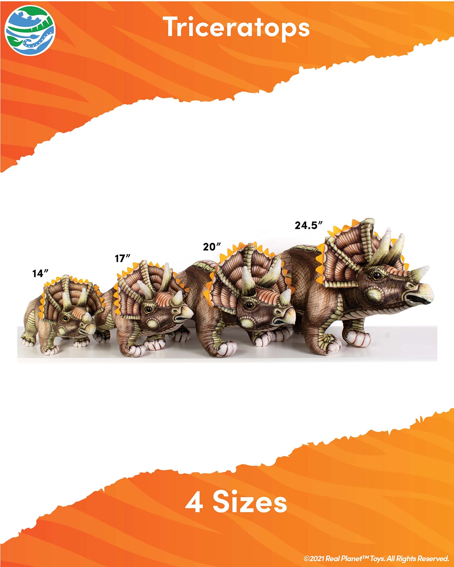 Real Planet 14' Dinosaur Plush Toy - Plush Dinosaur Stuffed Animal, Dinosaur Plushie, Baby Safe Dinosaur Plush, Cute Dinosaur Plushies (Brown Triceratops, 14') (17' Long)