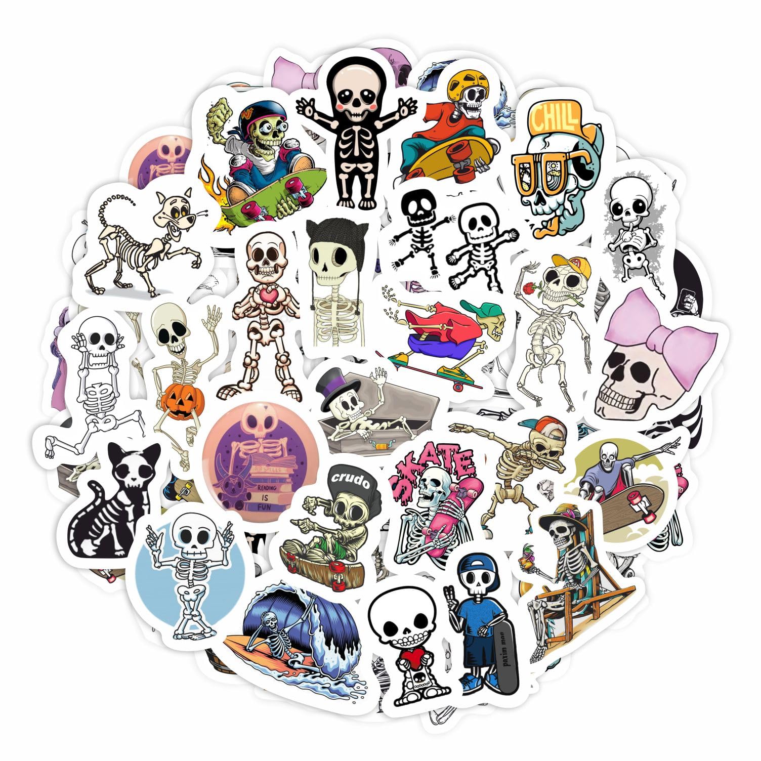 100Pcs Skeleton Stickers - Skeleton Party Decorations & Favors, Skull Stickers, Skeleton Gifts For Women, Men - Spooky Halloween