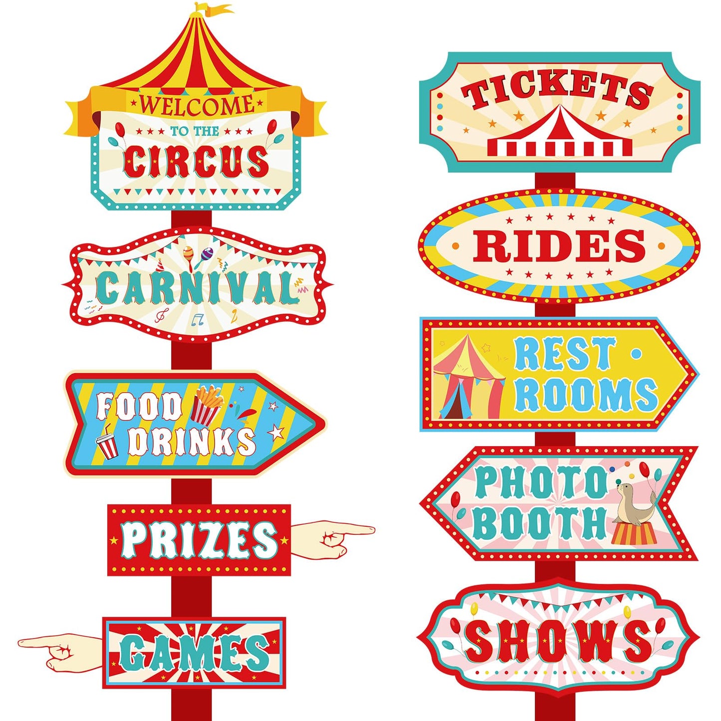 20 Pieces Carnival Decorations Circus Theme Party Directional Signs Carnival Party Signs Welcome to The Circus for Kids Carnival