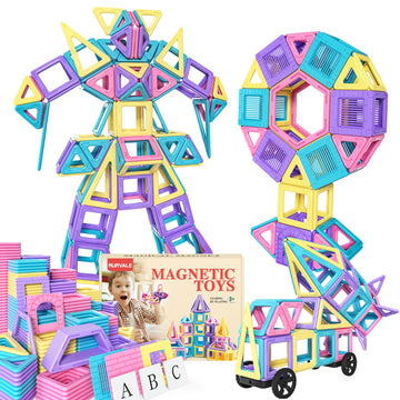 Rurvale 100Pcs Magnetic Tiles, Magnet Blocks For 3 4 5 6 7 8 Year Old Boys Girls, Learning Educational Stem Toys For Toddlers 3-5, 4-8, Building Blocks For Kids Ages 3+ Birthday Gifts