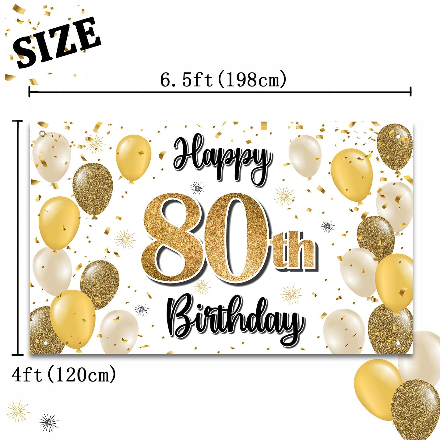 LASKYER 80th Birthday Decorations - Gold Balloon Banner Backdrop Sign, Polyester, Cheers to Eighty Years, Perfect for Bday Party Supplies
