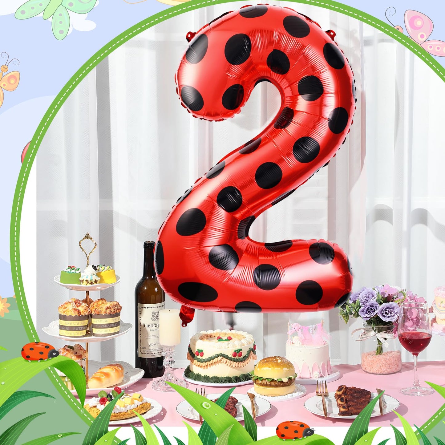 Lunmon 40 Inch Ladybug Large Number 2 Balloon 40 Inch Ladybug Balloon Birthday Decorations Supplies Black Red Polka Dots Ladybir